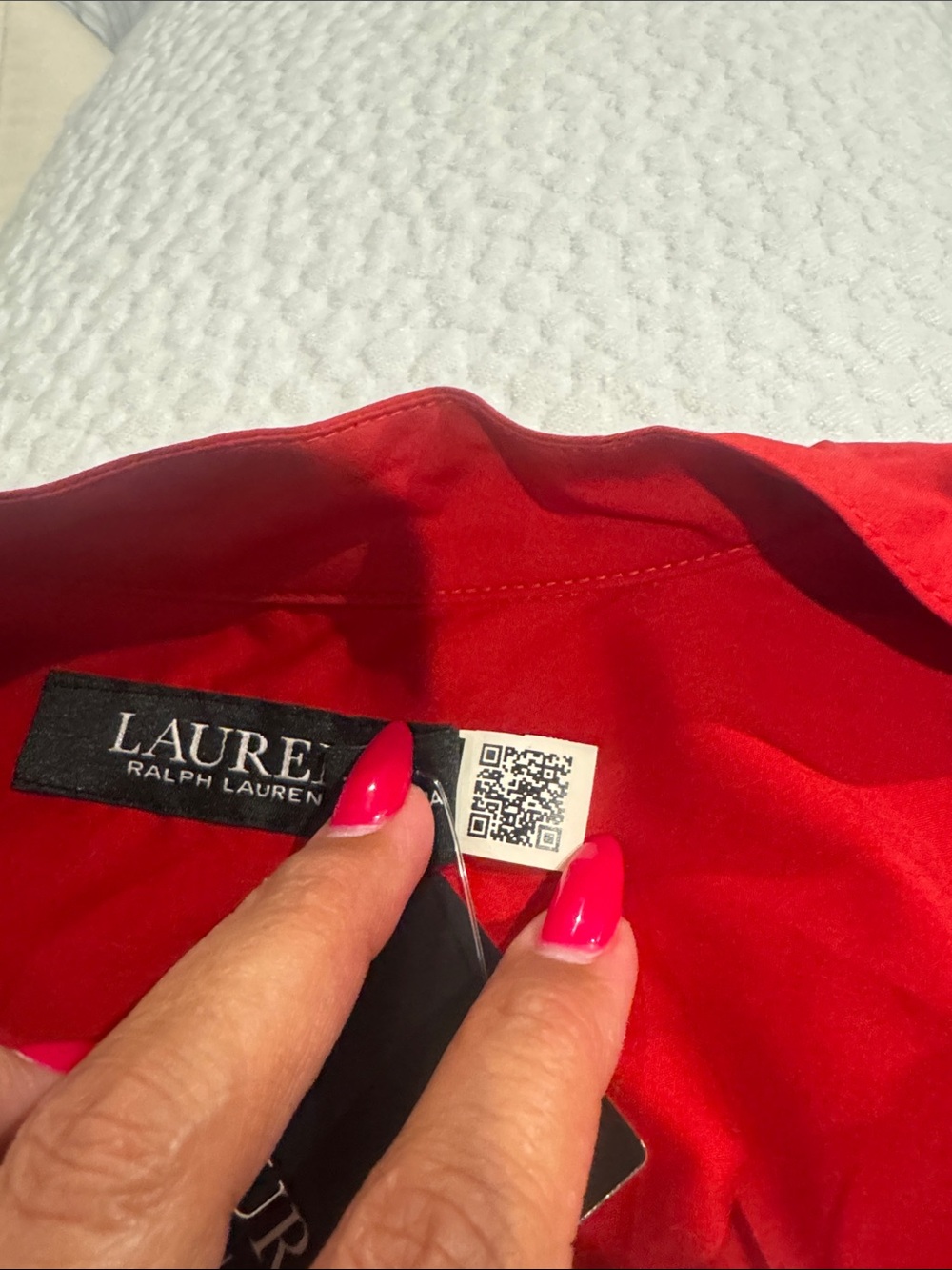Lauren Ralph Lauren NWT Banded Collar Red Tie-Waist Button Midi Dress - Picture 9 of 14